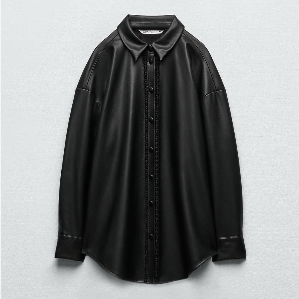 Zara Women’s Faux Leather Overshirt With Lace Inserts Size M